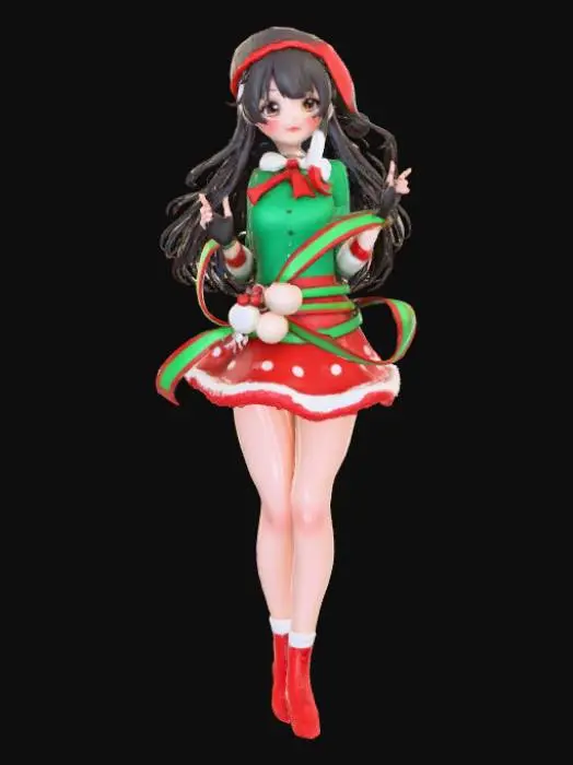 3D model for High detail, Female Anime Figure, wrapped in christmas ribbon as clothes, #Christmas2025#