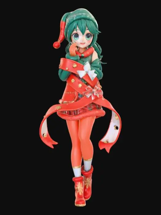 3D model for High detail, Female Anime Figure, wrapped in christmas ribbon as clothes, #Christmas2025#