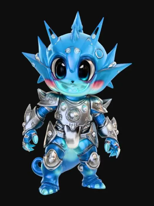 3D model for Fantasy, round slime, wearing anime detailed armor