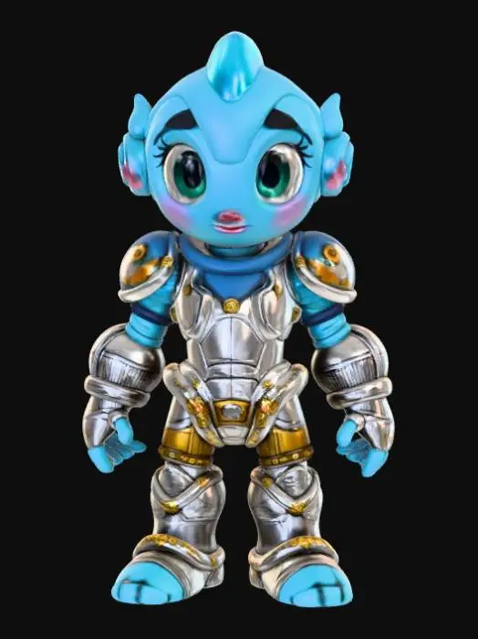 3D model for Fantasy, round slime, wearing anime detailed armor