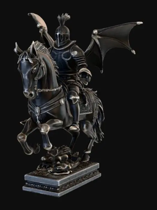 3D model for High detail, chess knight piece, with gothic design