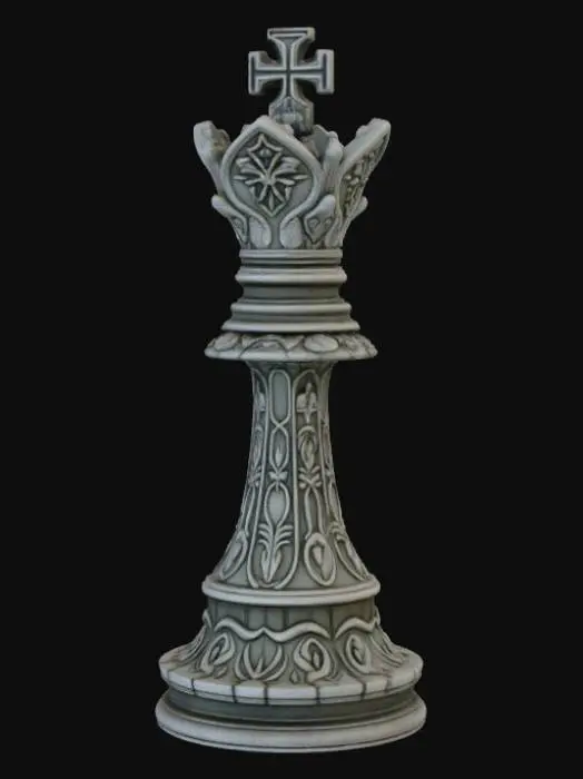 3D model for High detail, chess king piece, with gothic design