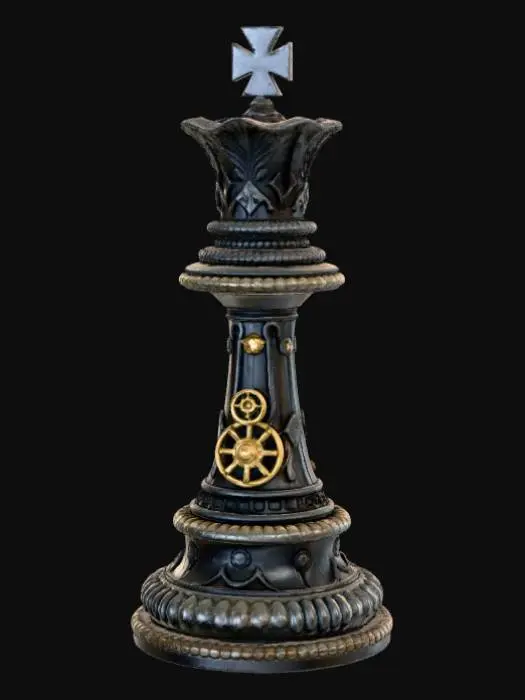 3D model for High detail, chess piece, with gothic clockwork design