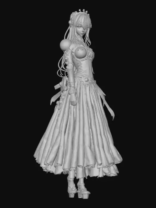 3D model for High detail, female anime figure, with gothic clockwork design