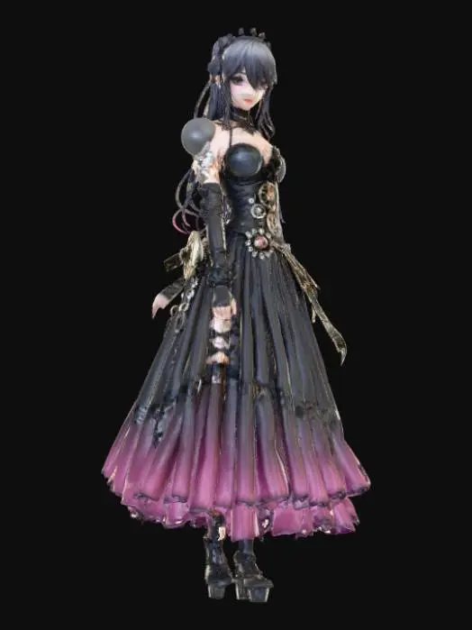 3D model for High detail, female anime figure, with gothic clockwork design