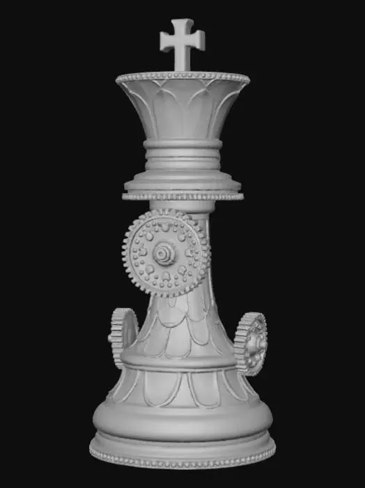 3D model for High detail, chess piece, with gothic clockwork design