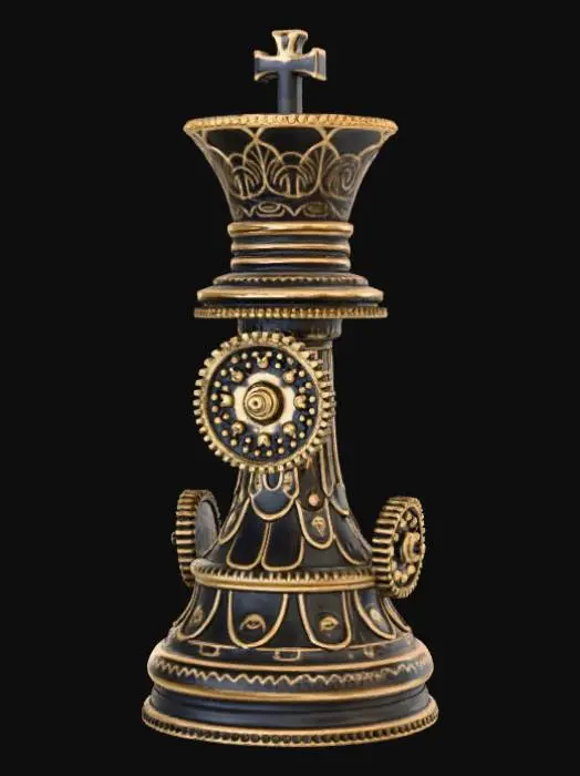 3D model for High detail, chess piece, with gothic clockwork design