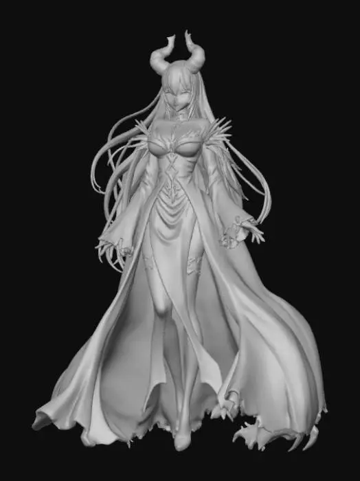 3D model for High detail, abstract, posed in action, anime style, female transforming into a shadow demon queen.