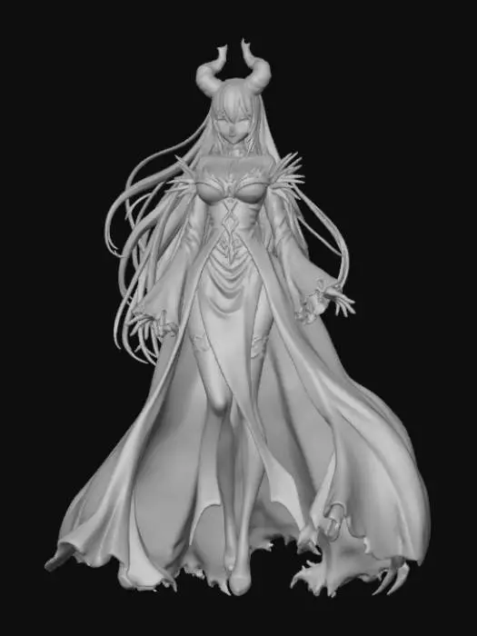 3D model for High detail, abstract, posed in action, anime style, female transforming into a shadow demon queen.