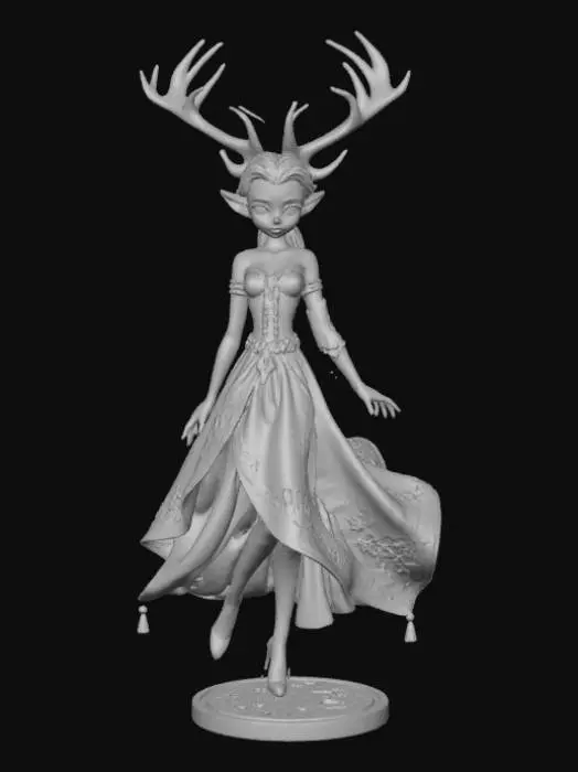 3D model for High detail, Fantasy, Fey Creature, wearing high detail christmas clothes, standing on high detailed base, in action pose