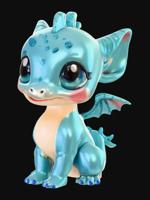 3D model for Smooth, low detail, Chibi dragonling sitting, smooth detail