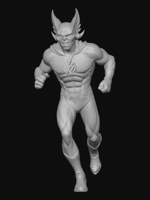 3D model for High deatil, The Flash, as an anime fey fox, posed on a theme oriented detailed stand.