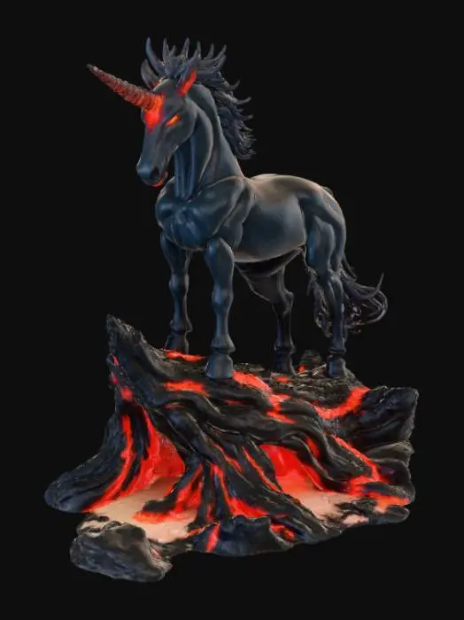 3D model for Abstract detail, massive, demon unicorn, posed on detailed hellscape base