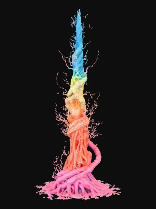 3D model for High detail, ornate, embelished, abstract spire, designed like a magical flow, spewing out of the base.