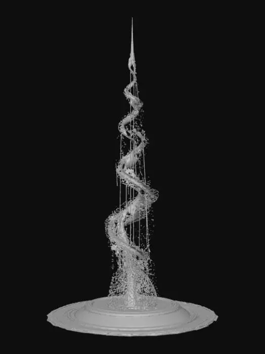 3D model for High detail, abstract spire, designed like a magical flow, spewing out of the base.