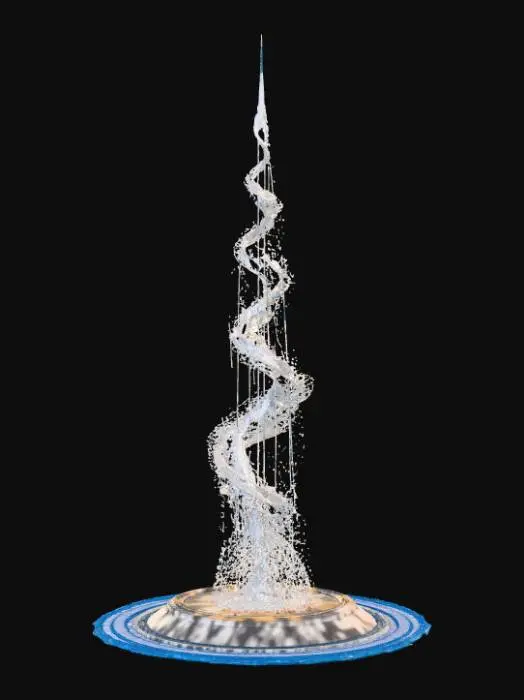 3D model for High detail, abstract spire, designed like a magical flow, spewing out of the base.