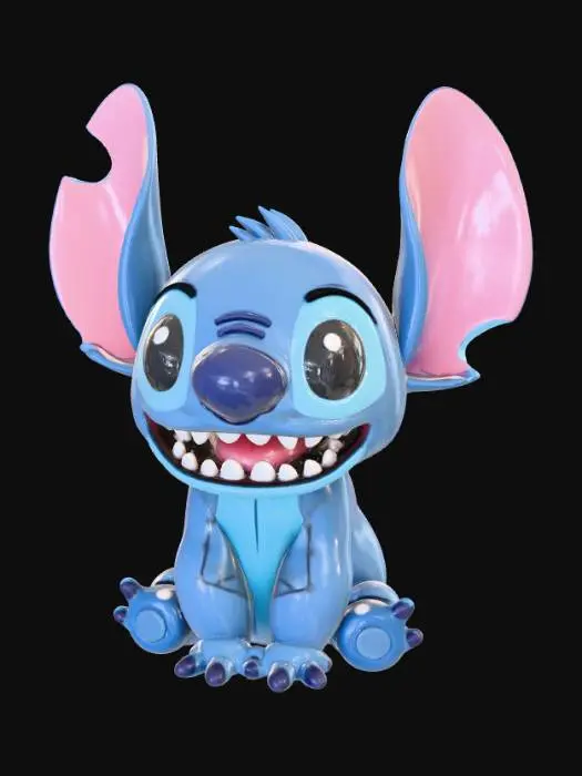 3D model for Smooth, low detail, Chibi Stitch sitting, smooth detail