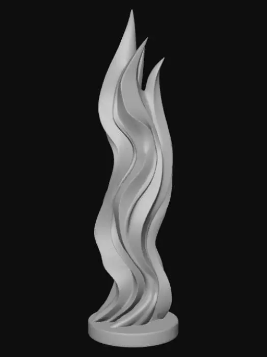 3D model for High detail, abstract spire, designed like a lightning strike, displayed on a dark wood base.