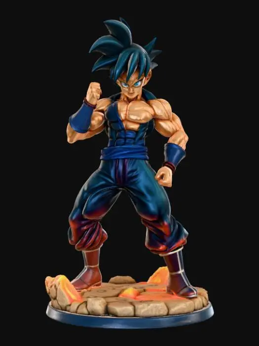 3D model for High detail, anime figure, posed using skill fury punch, posed on a landscape style base