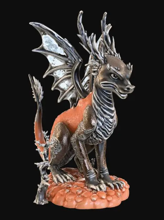 3D model for High detail, line art, connected to a wooden detailed base