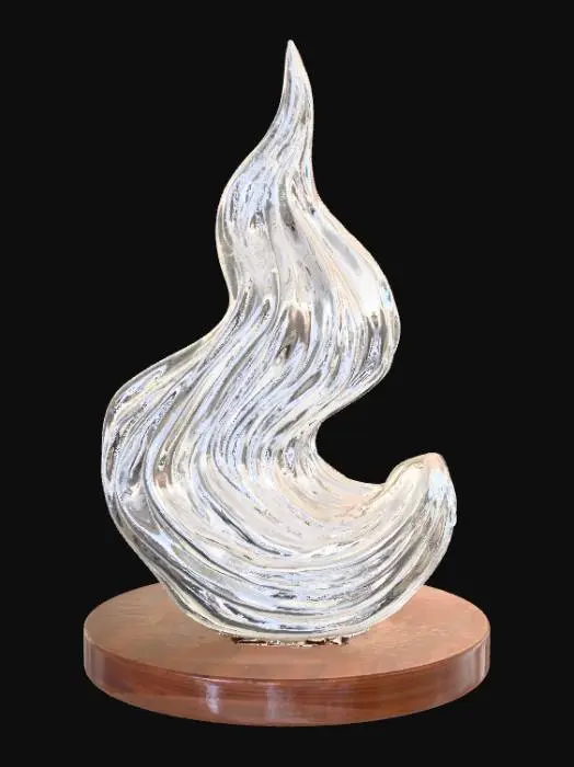 3D model for High detail, Abstract, spire, designed to style anatomy theme, placed on a dark oak wood base.