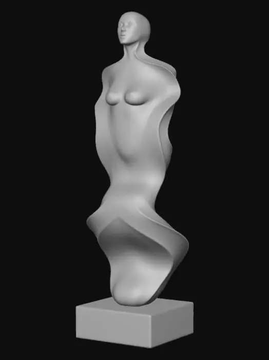 3D model for High detail, Abstract, spire, designed to style anatomy theme, placed on a dark oak wood base.