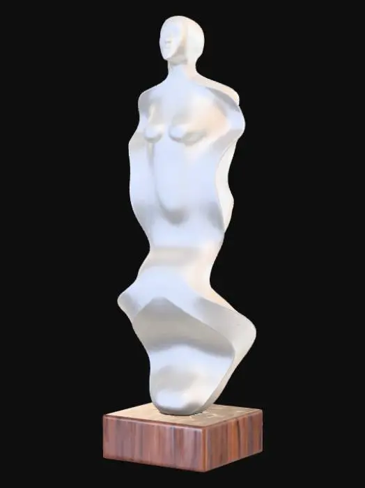 3D model for High detail, Abstract, spire, designed to style anatomy theme, placed on a dark oak wood base.