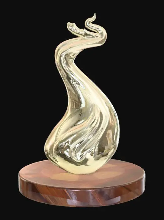 3D model for High detail, Abstract, spire, designed to style anatomy theme, placed on a dark oak wood base.