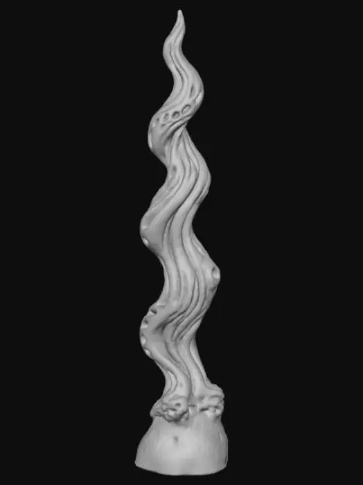 3D model for High detail, Abstract, spire, designed to style anatomy theme, placed on a dark oak wood base.