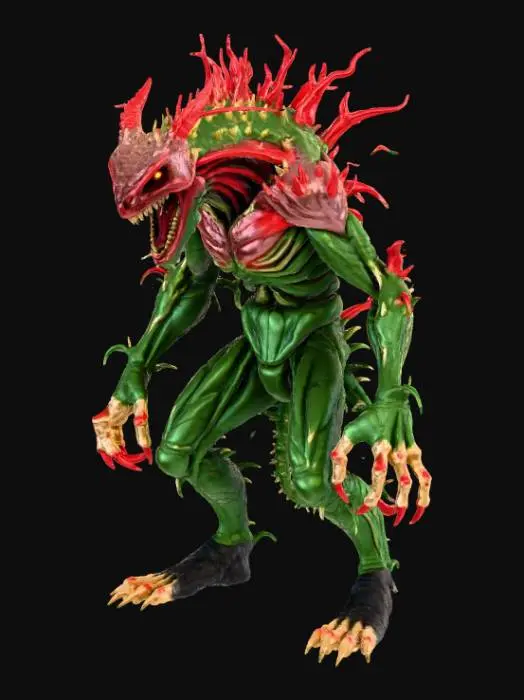 3D model for High detail, violent, demon plant, with dramatic pose, posed on a landscape style base.