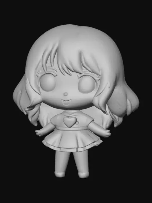 3D model for Kawaii, flat, smooth detail, enamel pin, designed like an anime girl