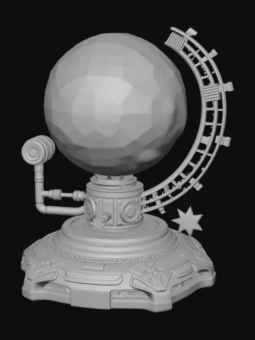 3D model for High detail, extravagant, tabletop sci-fi decoration, with extravagant sci-fi base and backdrop.