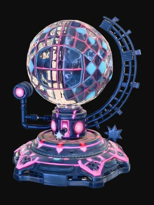 3D model for High detail, extravagant, tabletop sci-fi decoration, with extravagant sci-fi base and backdrop.