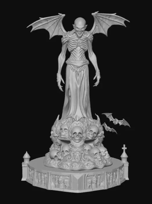 3D model for High detail, extravagant, tabletop horror decoration, with extravagant horror base and backdrop.