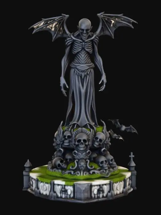 3D model for High detail, extravagant, tabletop horror decoration, with extravagant horror base and backdrop.