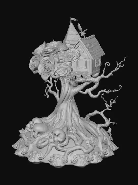 3D model for High detail, extravagant, tabletop horror decoration, with extravagant horror base and backdrop.