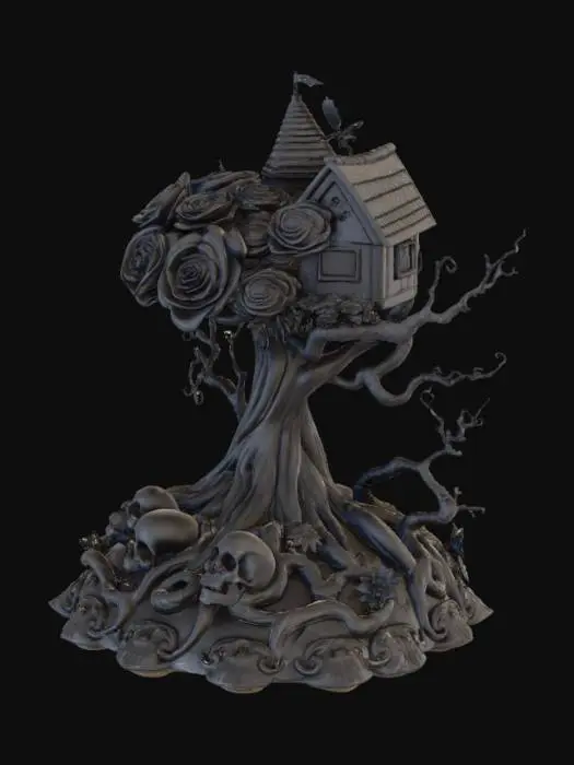3D model for High detail, extravagant, tabletop horror decoration, with extravagant horror base and backdrop.