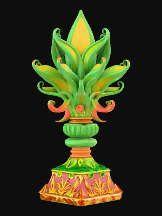 3D model for High detail, extravagant, tabletop pickle decoration, with extravagant pickle base and backdrop.