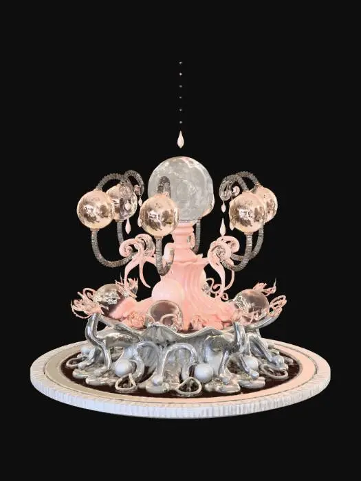 3D model for High detail, extravagant, tabletop bubbly, fantasy decoration, with extravagant fantasy base and backdrop.