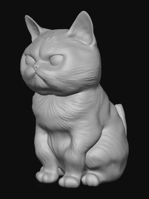3D model for Smooth, simple detail, kawaii, grumpy animal, sitting.