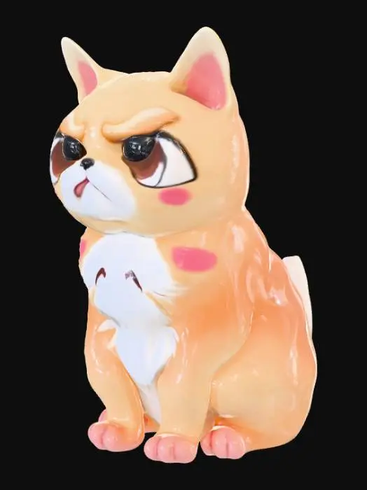 3D model for Smooth, simple detail, kawaii, grumpy animal, sitting.