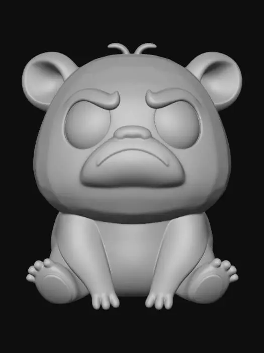 3D model for Smooth, simple detail, kawaii, grumpy animal, sitting.