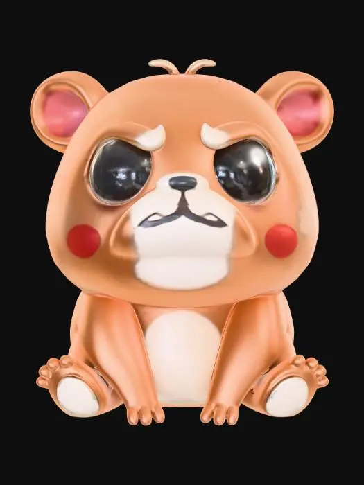 3D model for Smooth, simple detail, kawaii, grumpy animal, sitting.