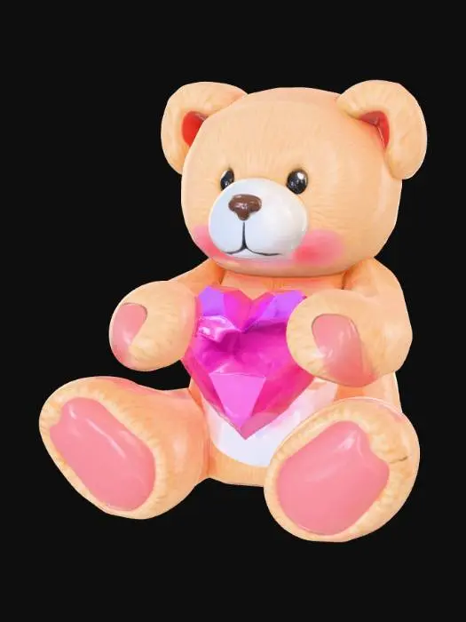 3D model for Smooth detail, polymorphic, teddy bear holding a crystal heart.