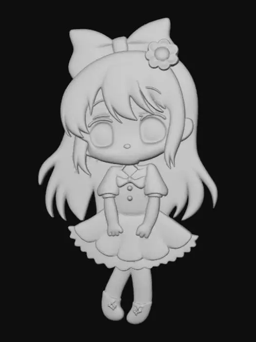 3D model for Kawaii, enamel pin, designed like an anime girl