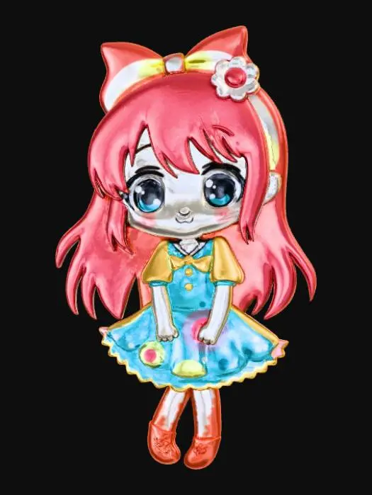 3D model for Kawaii, enamel pin, designed like an anime girl