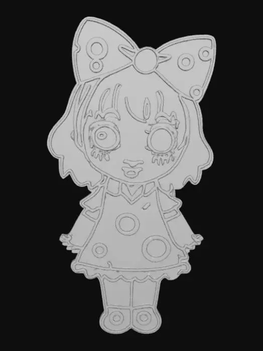 3D model for Kawaii, enamel pin, designed like an anime girl