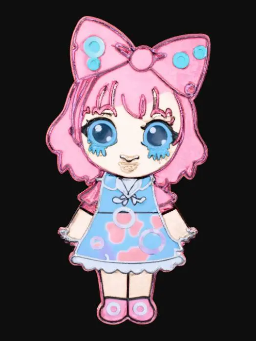 3D model for Kawaii, enamel pin, designed like an anime girl