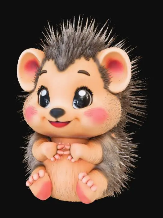3D model for Smooth detail, kawaii, sitting porcupine, with smooth detail, short nub cones on its back.