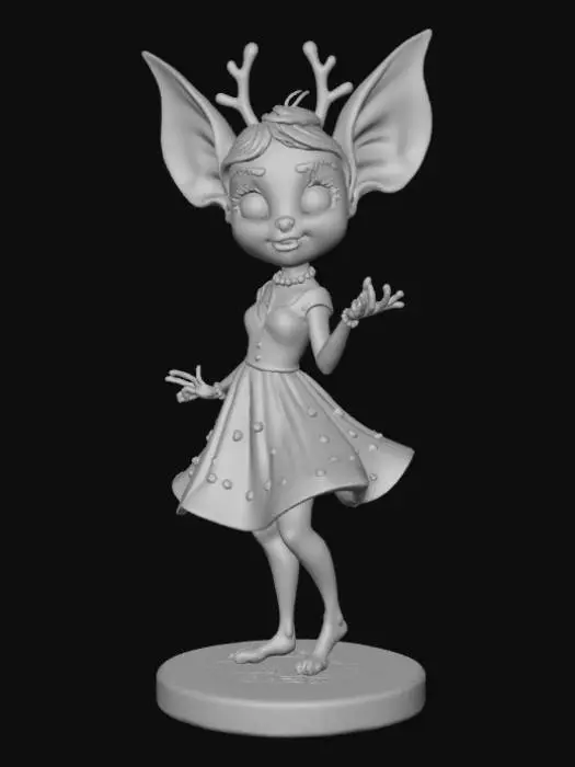 3D model for High detail, Fantasy, Fey Creature, wearing high detail christmas clothes, standing on high detailed base, in action pose